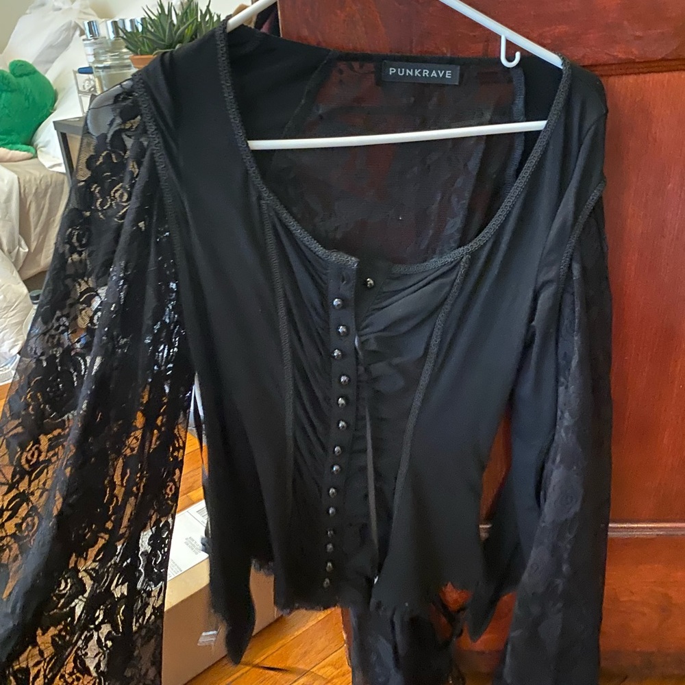 Punkrave bellsleeve corset structured top goth